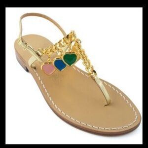 Amedeo Canfora Enamel Heart Gold Leather Ankle Strap Sandals Size 7 Italy